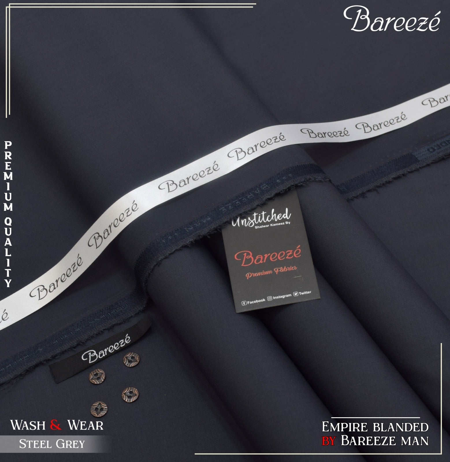 BAREEZE MAN WASH&WEAR BY RIASAT FABRICS STEEL GREY