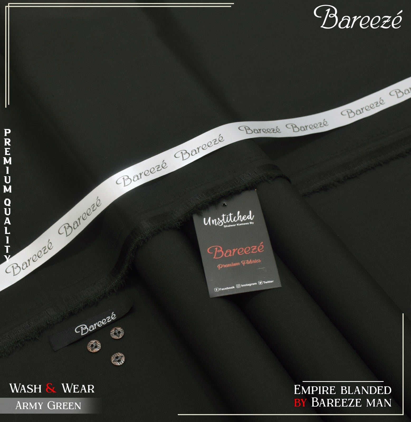 BAREEZE MAN WASH&WEAR BY RIASAT FABRICS ARMY GREEN