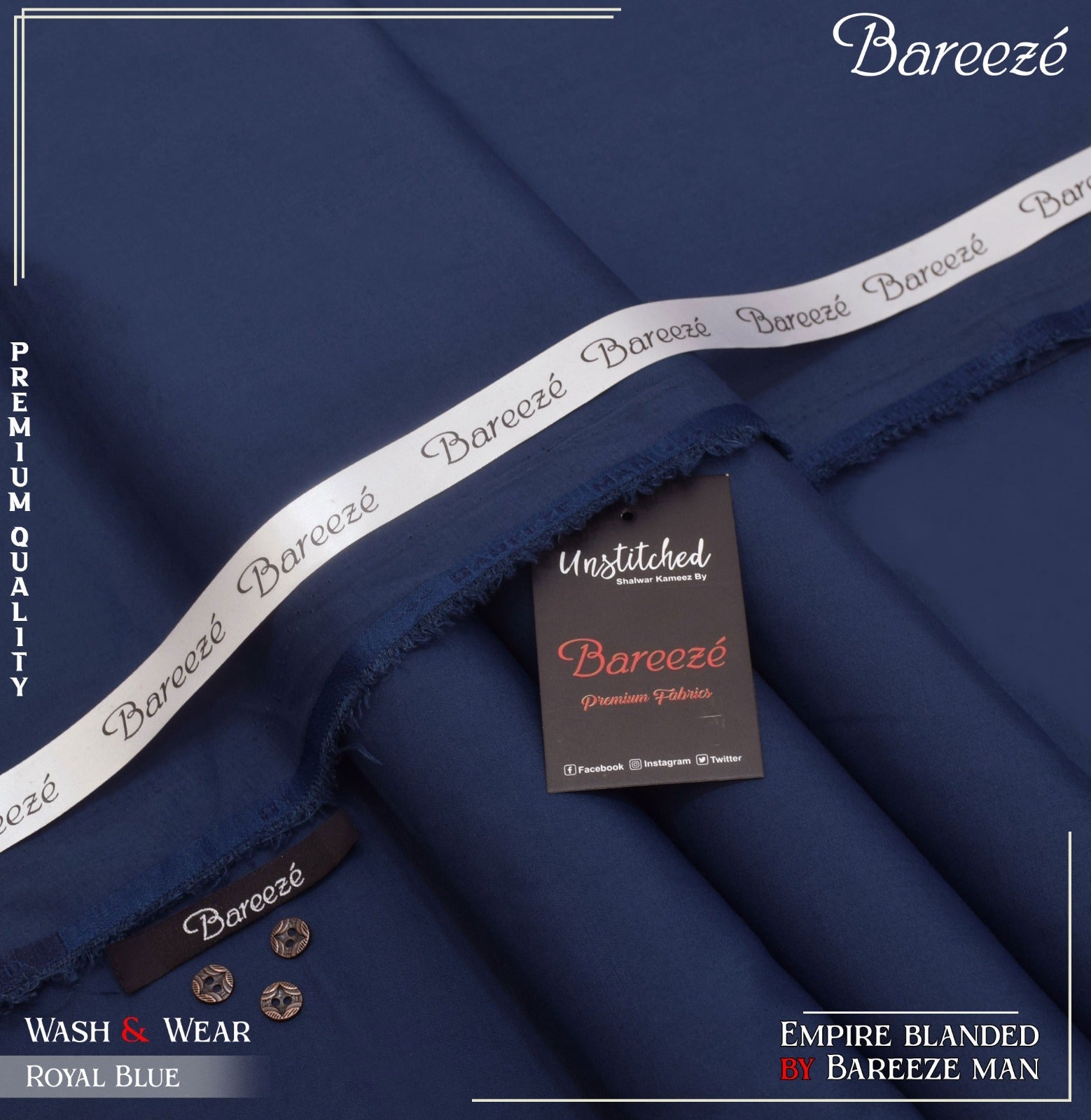 BAREEZE MAN WASH&WEAR BY RIASAT FABRICS ROYAL BLUE