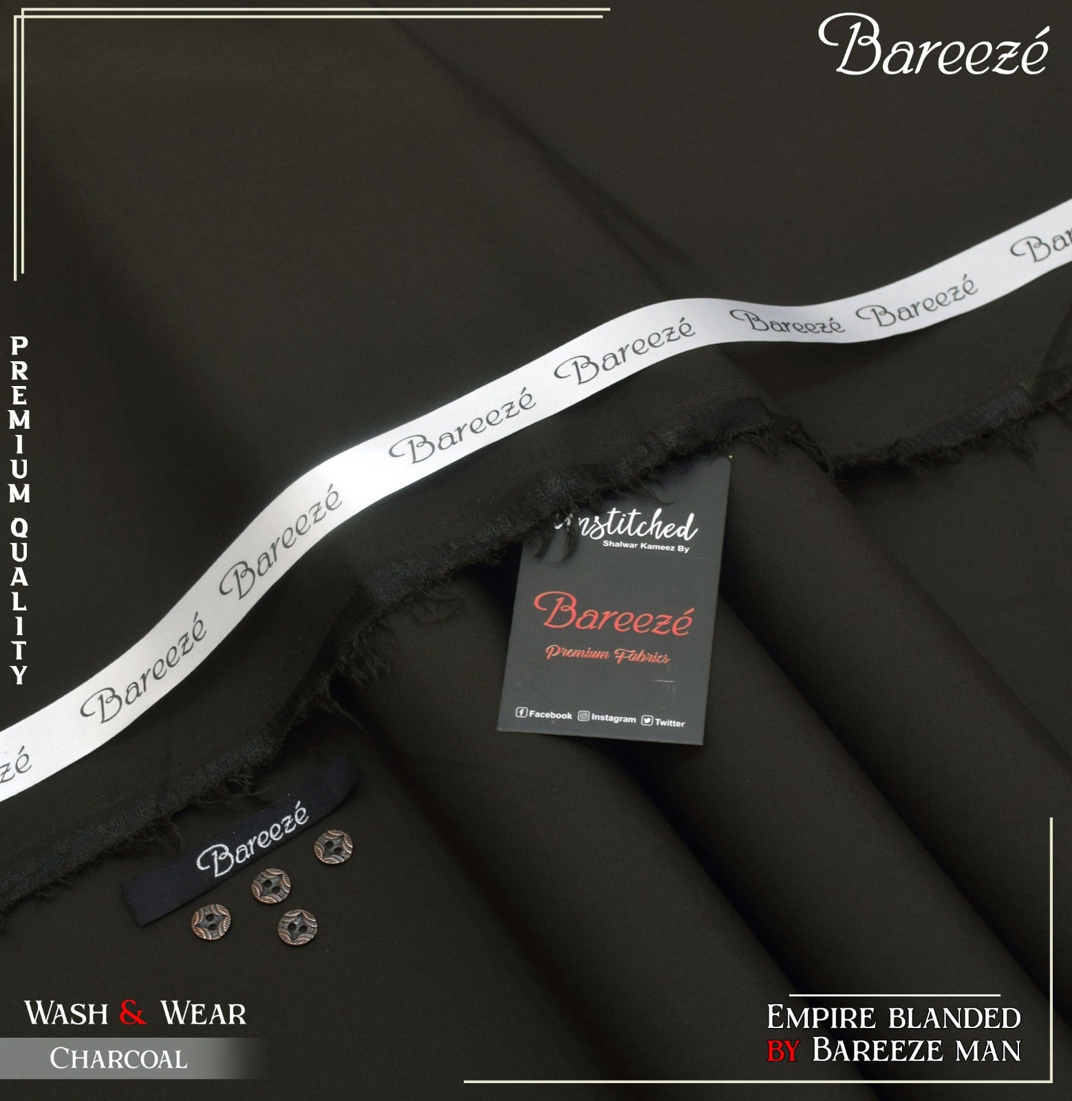 BAREEZE MAN WASH&WEAR BY RIASAT FABRICS CHARCOAL