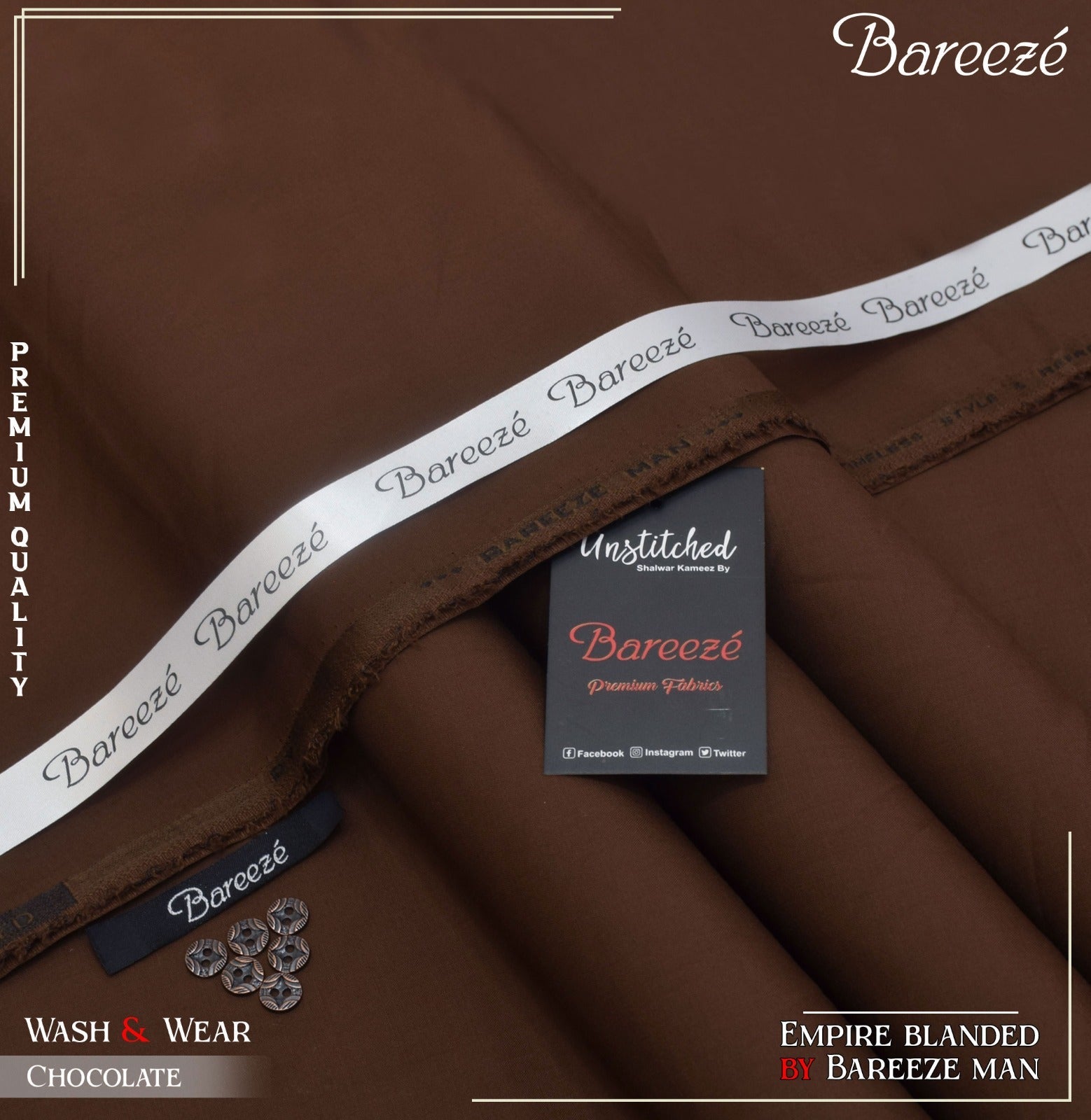 BAREEZE MAN WASH&WEAR BY RIASAT FABRICS CHOCOLATE