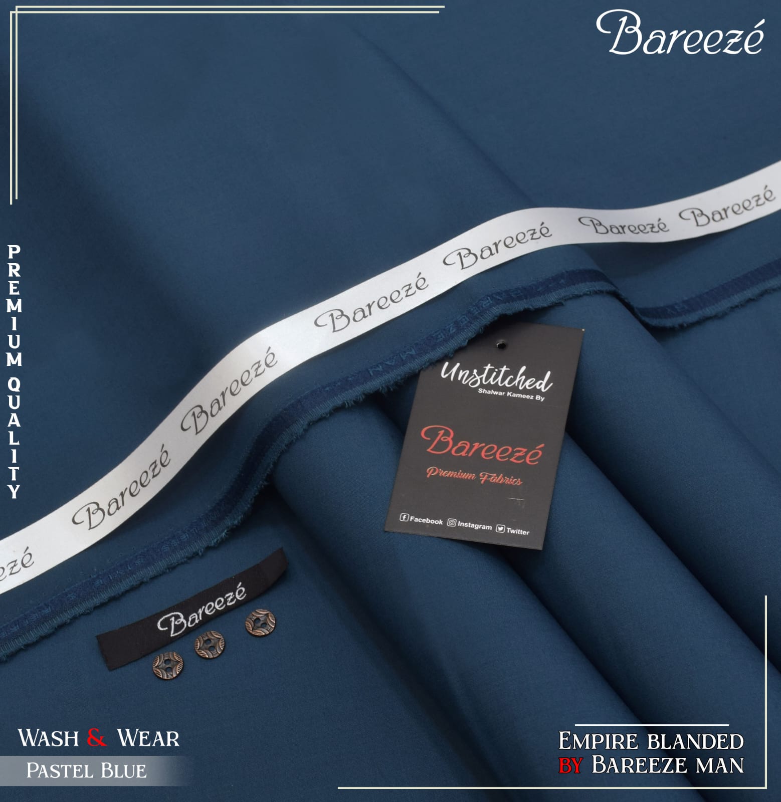 BAREEZE MAN WASH&WEAR BY RIASAT FABRICS PASTEL BLUE